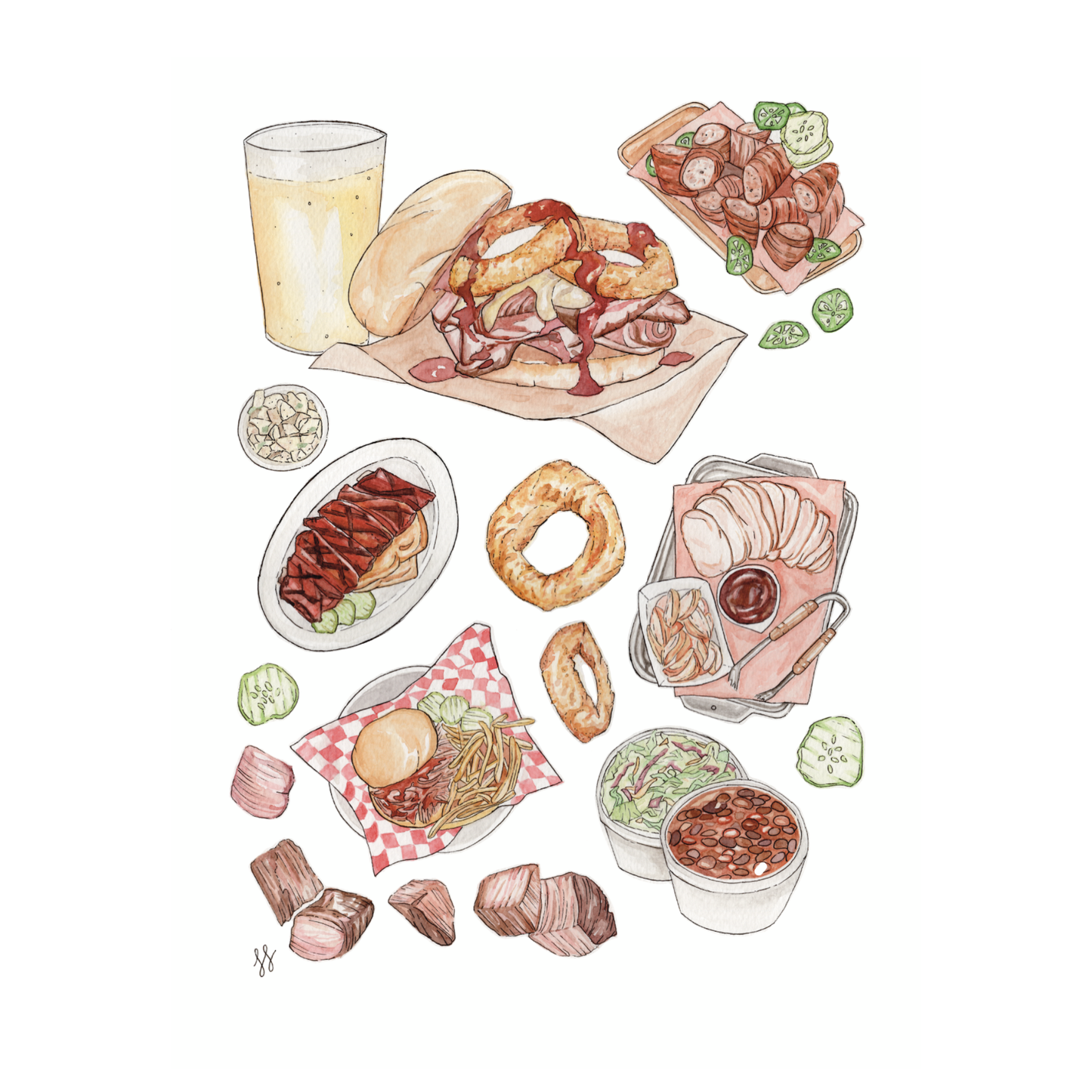 Kansas City BBQ-Inspired Collection No. 1 Watercolor and Ink Print