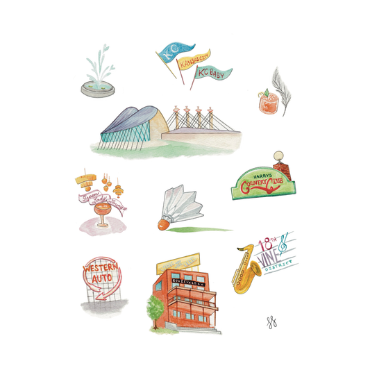 "Kansas City Icons" Illustrative Watercolor and Ink Print