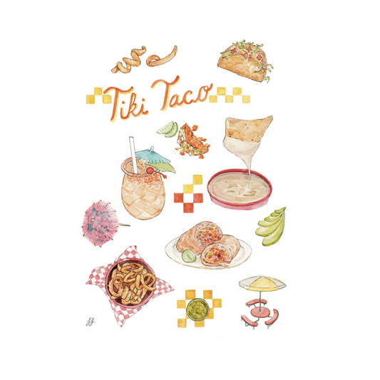 Kansas City Vintage Taco Vibes Watercolor and Ink Print